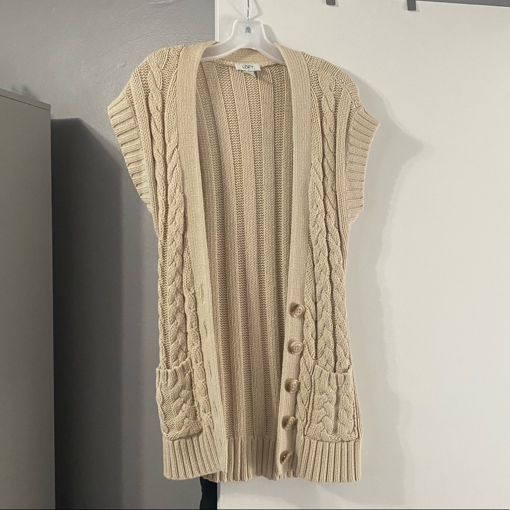 Ann Taylor Loft Sleeveless Beige Cardigan - Size Small